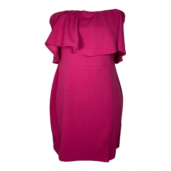 BEBE‎ Strapless Flounce Mini Dress Fuchsia Size M - Picture 3 of 9